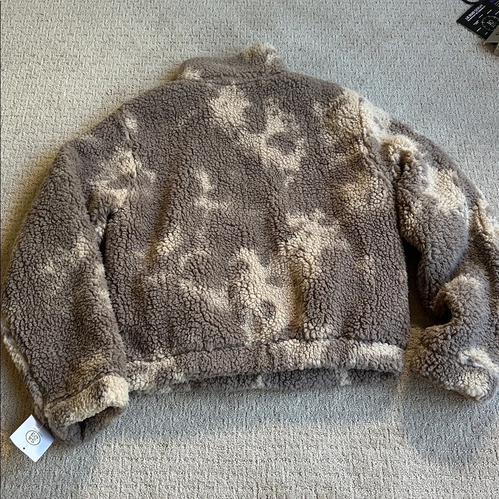 SAGE Cozy Brown & Cream Sherpa Coat 1/4 Zip Pullover Soft Womens Jacket Top - Picture 6 of 6
